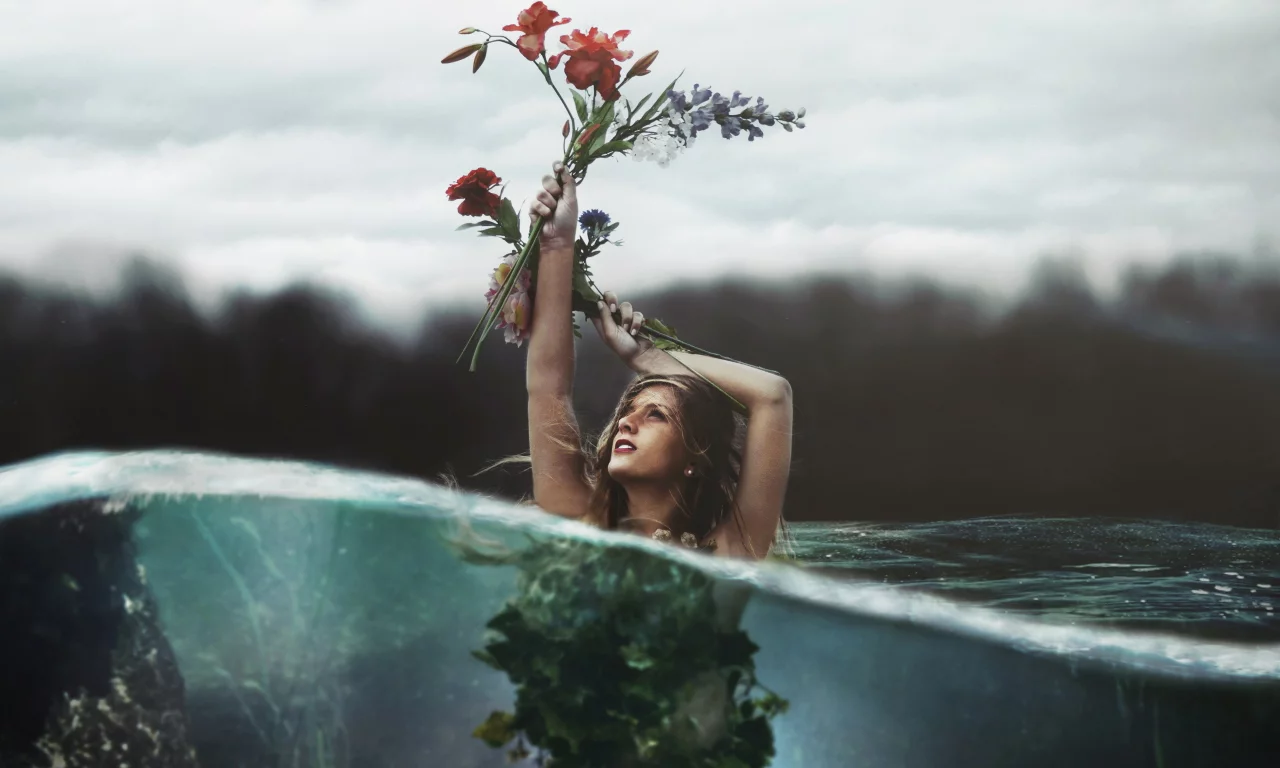 цветы, девушка, вода