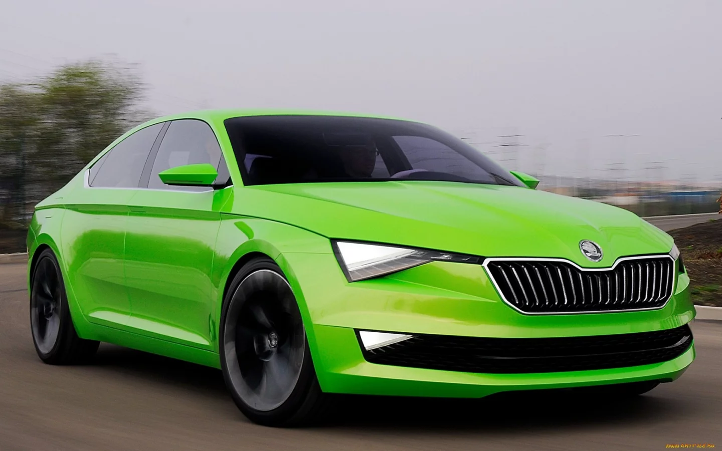 Skoda, салатовая, скорость