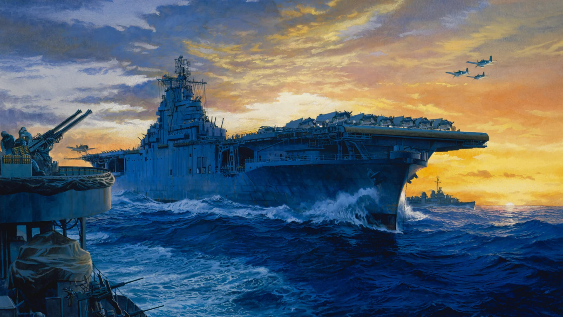 авианосец, on station, флот, самолеты, арт, painting