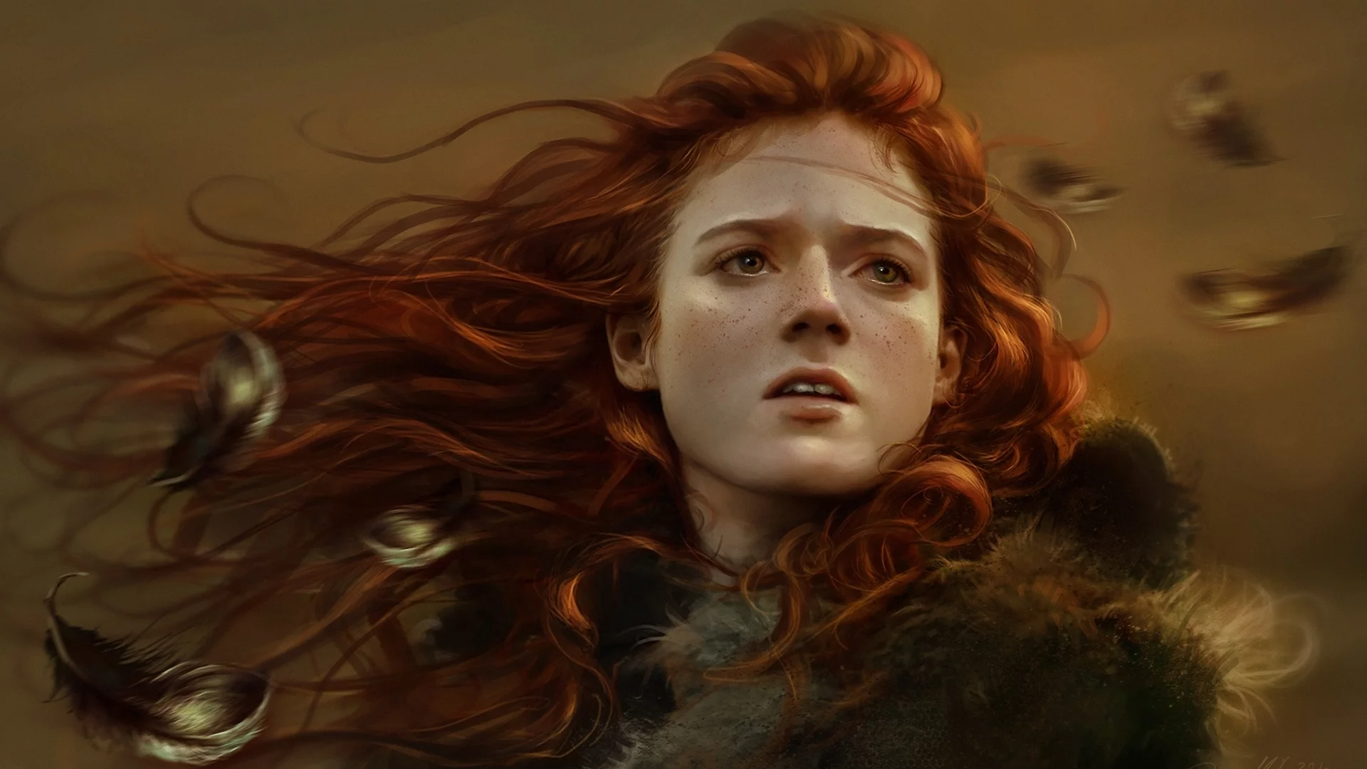 девушка, game of thrones, перья, рыжая, арт, ygritte, лицо, веснушки