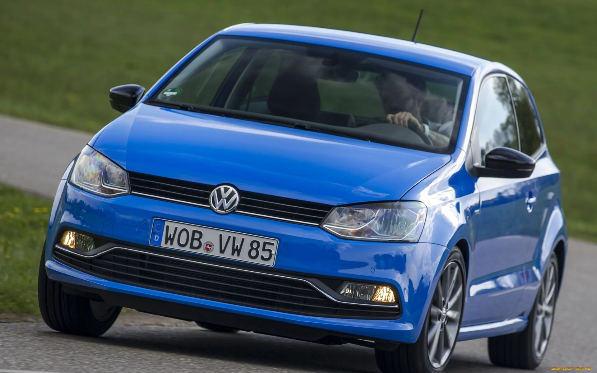 VW, голубой, дорога