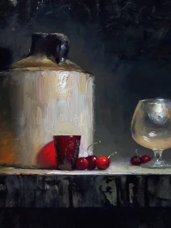 натюрморт, ягоды, стол, фрукты, david cheifetz, вишня, картина