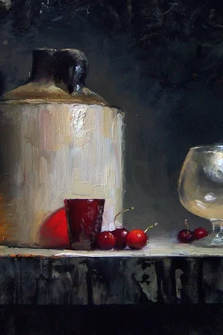 натюрморт, ягоды, стол, фрукты, david cheifetz, вишня, картина