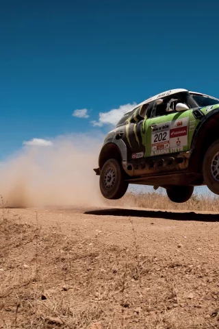 мини купер, летит, скорость, x-raid, mini, mini cooper, dakar, rally