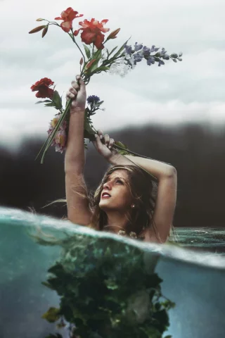 цветы, девушка, вода