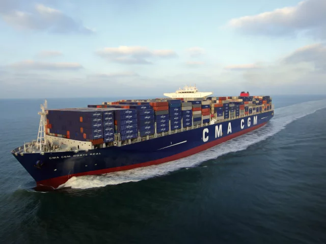 corte real, cma cgm, море, на ходу, контейнеровоз, бак, судно