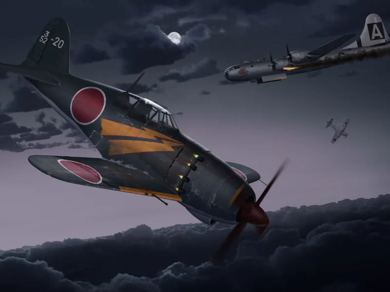 ночь, самолёты, ki-100, арт, кавасаки, японские