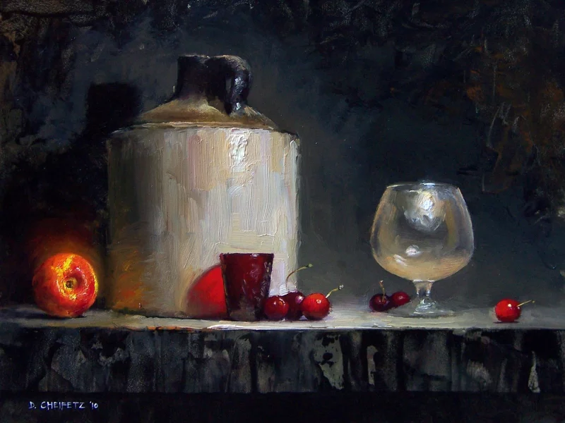 натюрморт, ягоды, стол, фрукты, david cheifetz, вишня, картина