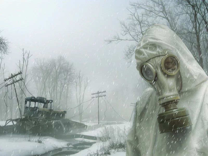 противогаз, снег, человек, long winter