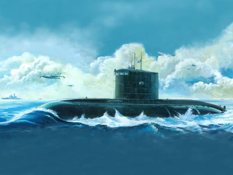 russian kilo class attack submarine, рисунок, арт