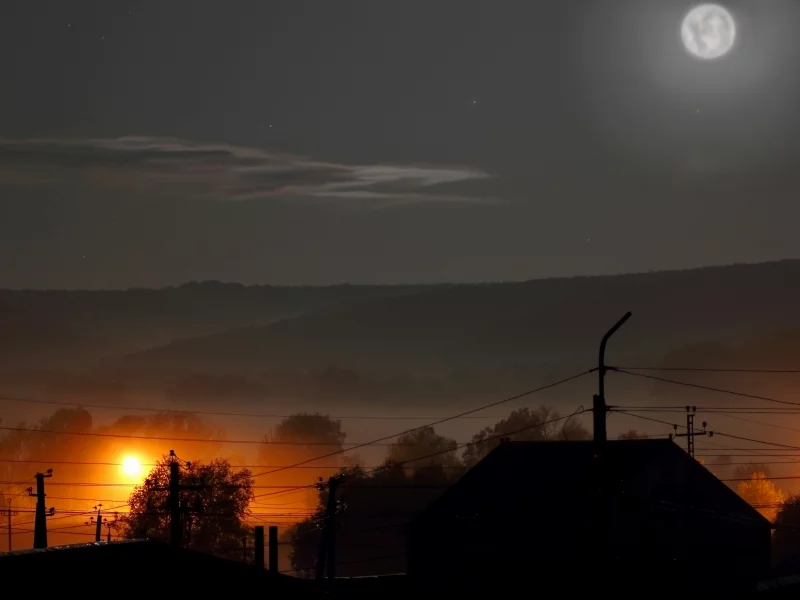 ночь, луна, холмы
