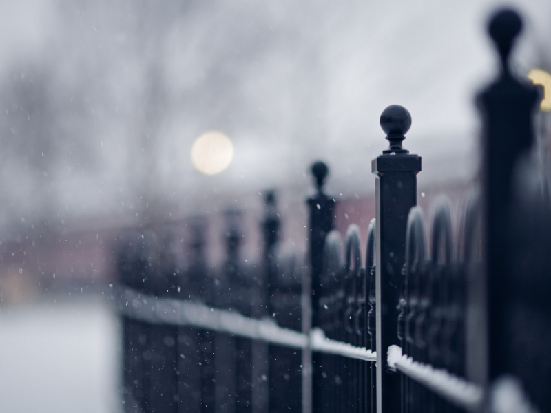 макро, снег, улица, забор
