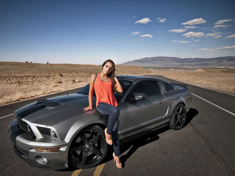 пустыня, дорога, ford mustang, gt500, девушка, shelby