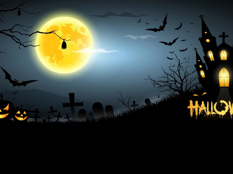 graveyard, pumpkins, scary, bats, horror, house, creepy, full moon, halloween, midnight