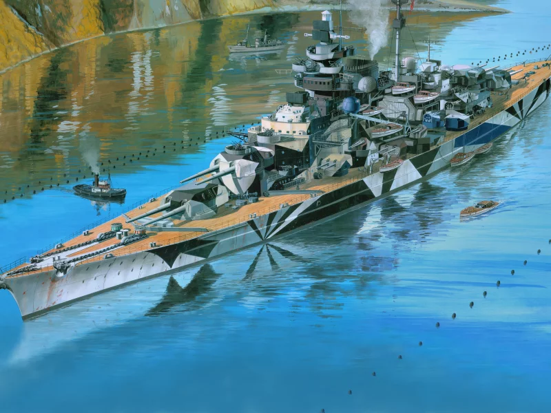 рисунок, корабль, арт, тирпиц, линкор