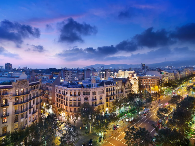 испания, city, barcelona, spain, вечер, дома, улица, барселона