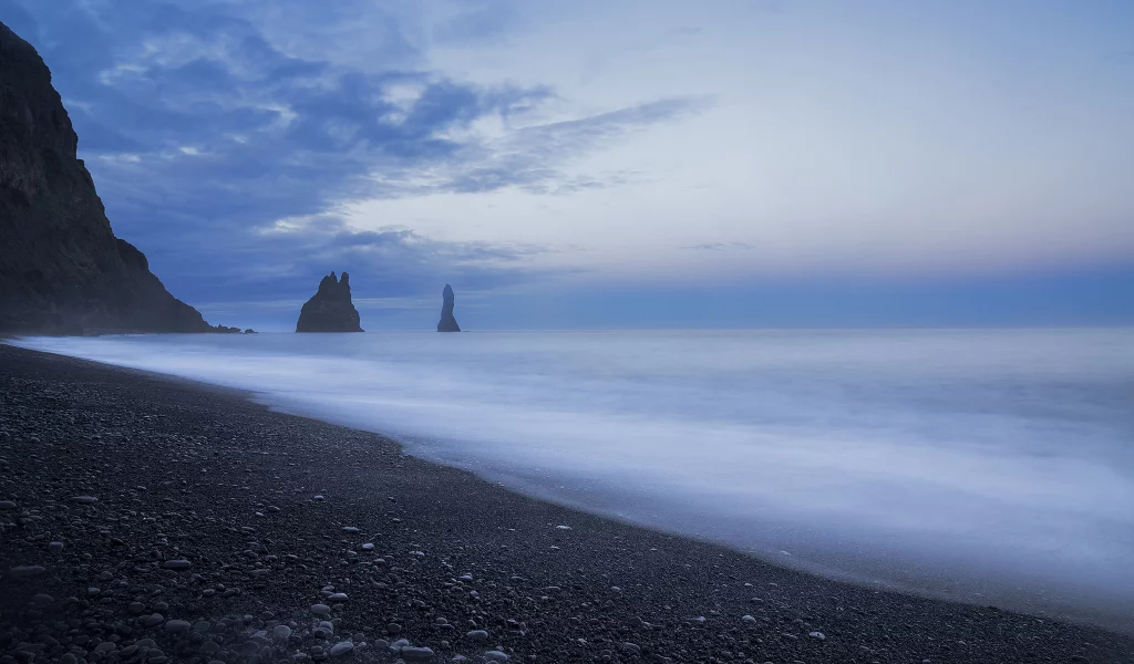 берег, скалы, побережье, вечер, голубое, море, штиль