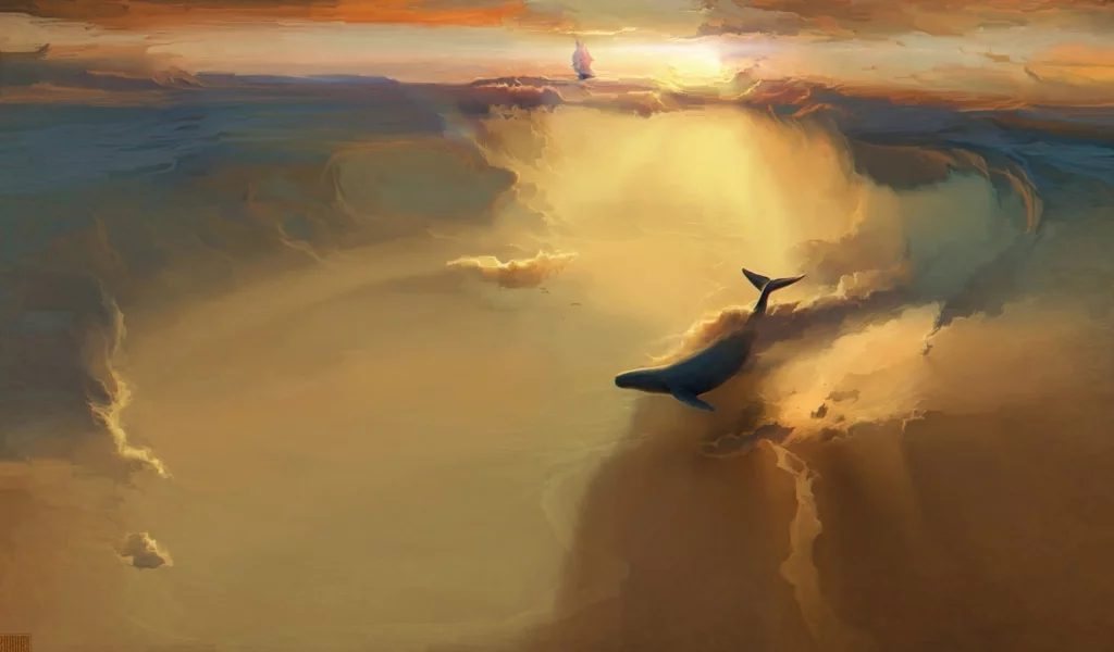 clouds, skies, whales, море, облака, кит, корабль