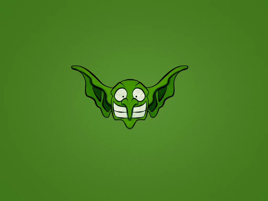 goblin, голова, гоблин, ушастый, зеленый фон, улыбка