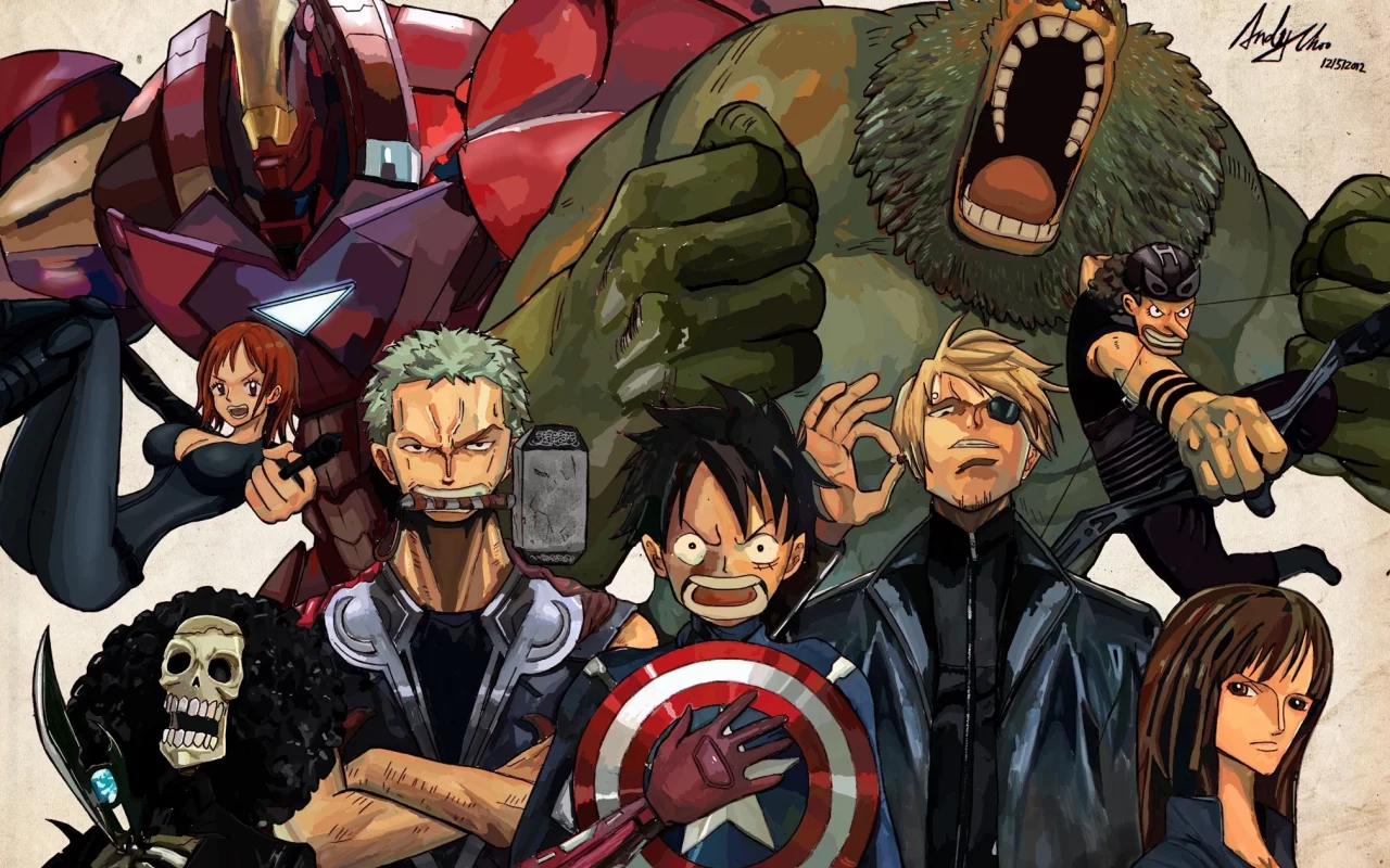 мстители, железный человек, халк, мугивары, one piece
