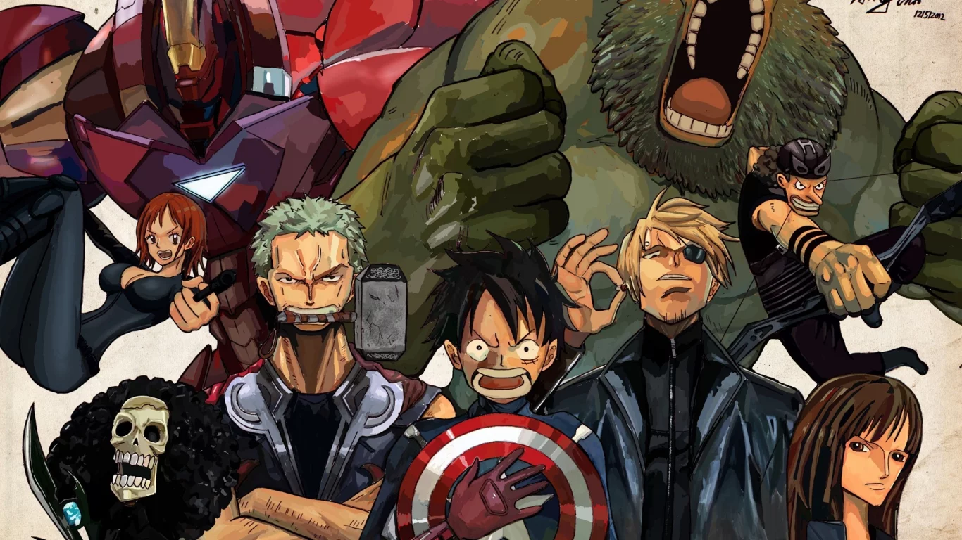 мстители, железный человек, халк, мугивары, one piece