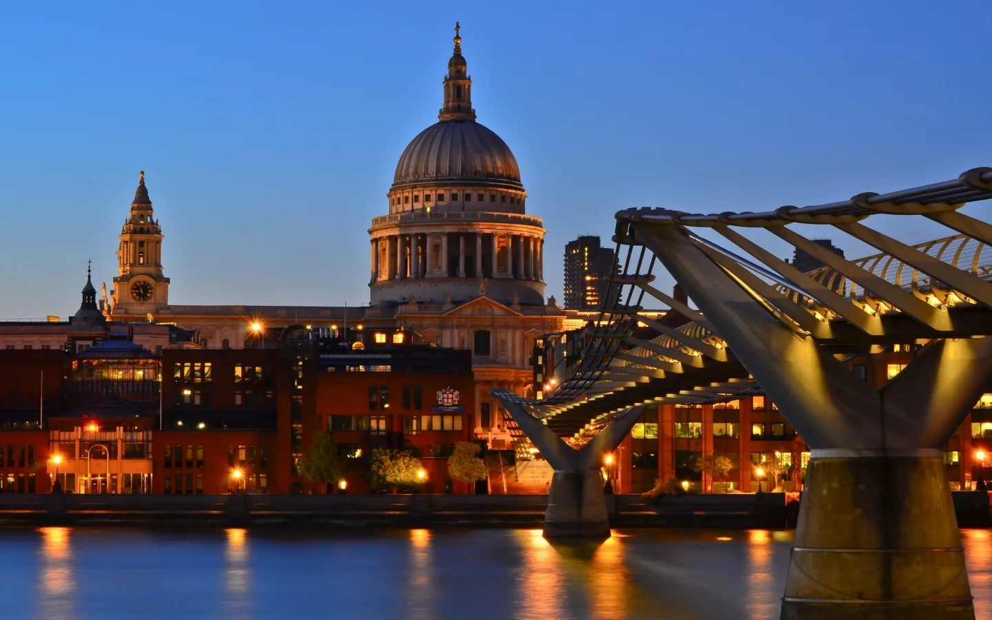 uk, england, twilight, англия, thames, millennium bridge, st pauls cathedral, london