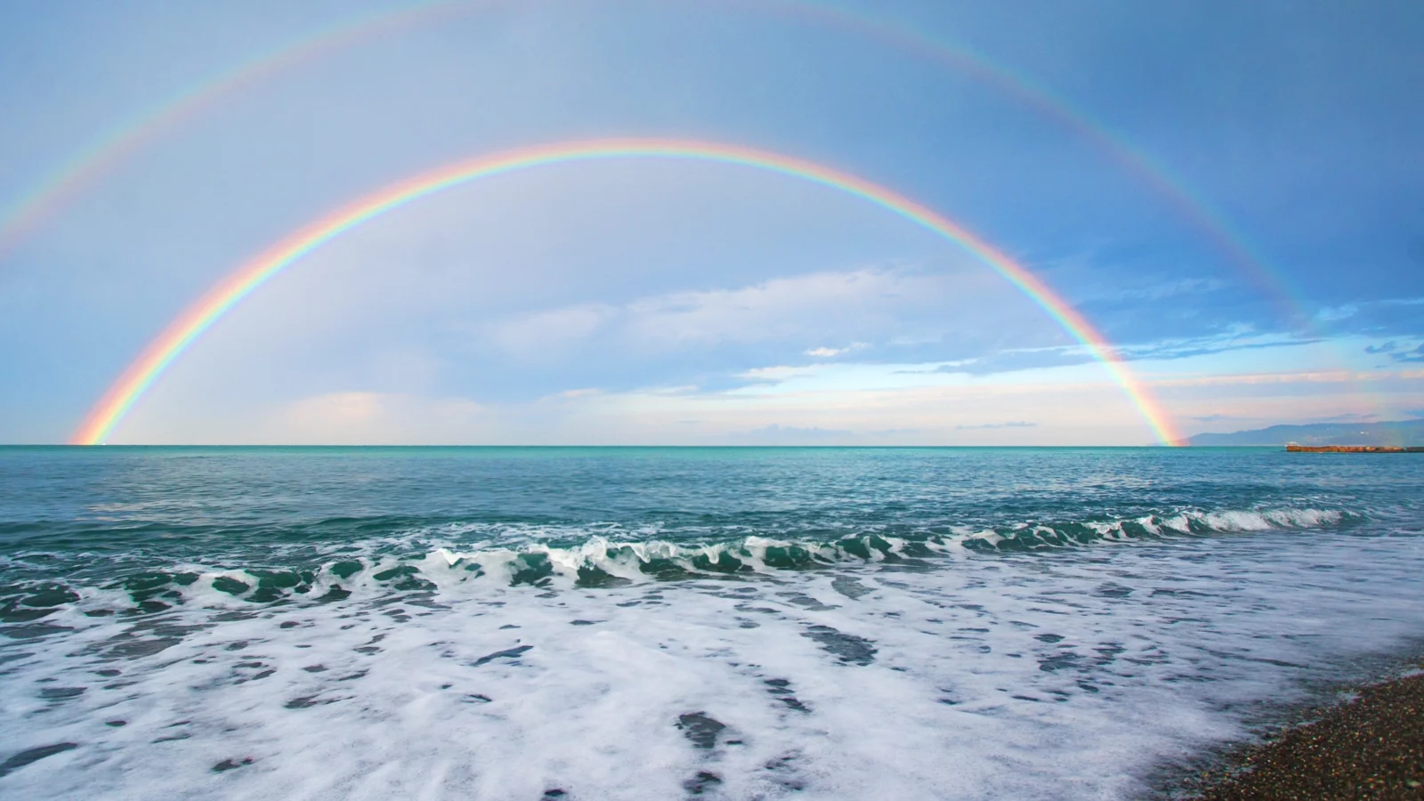 радуга, природа, вода, горизонт, волна, море, волны