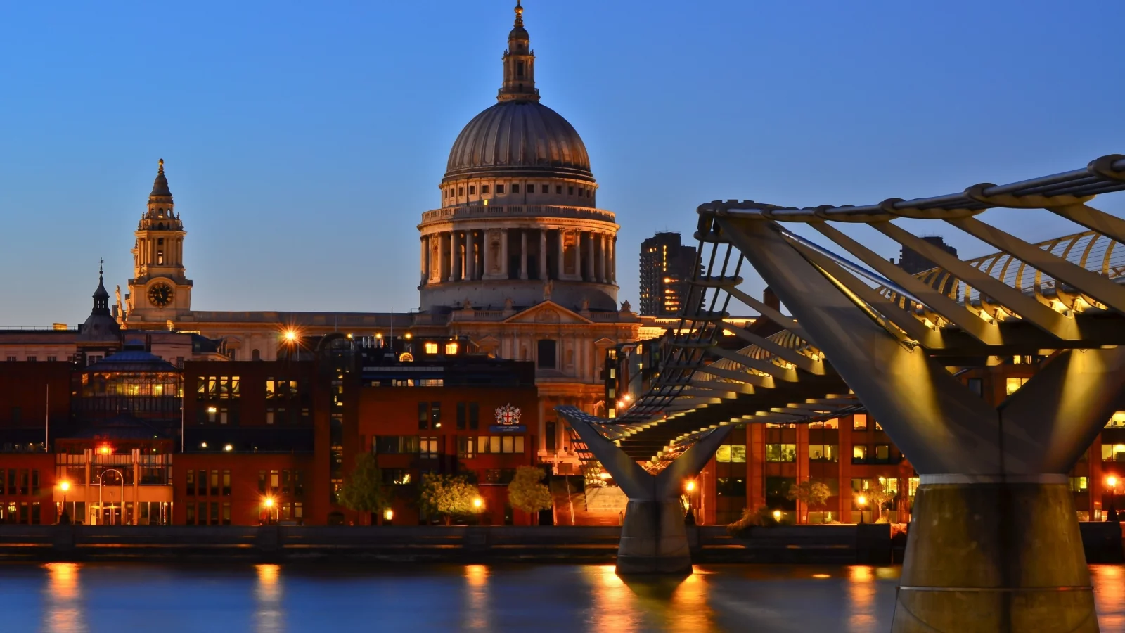 uk, england, twilight, англия, thames, millennium bridge, st pauls cathedral, london