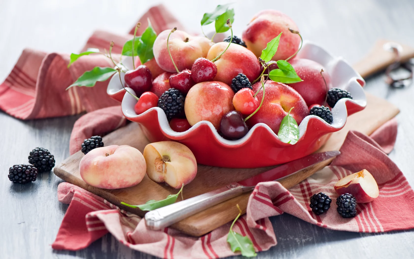 персики, черешня, фрукты, вишня, нектарин, ежевика
