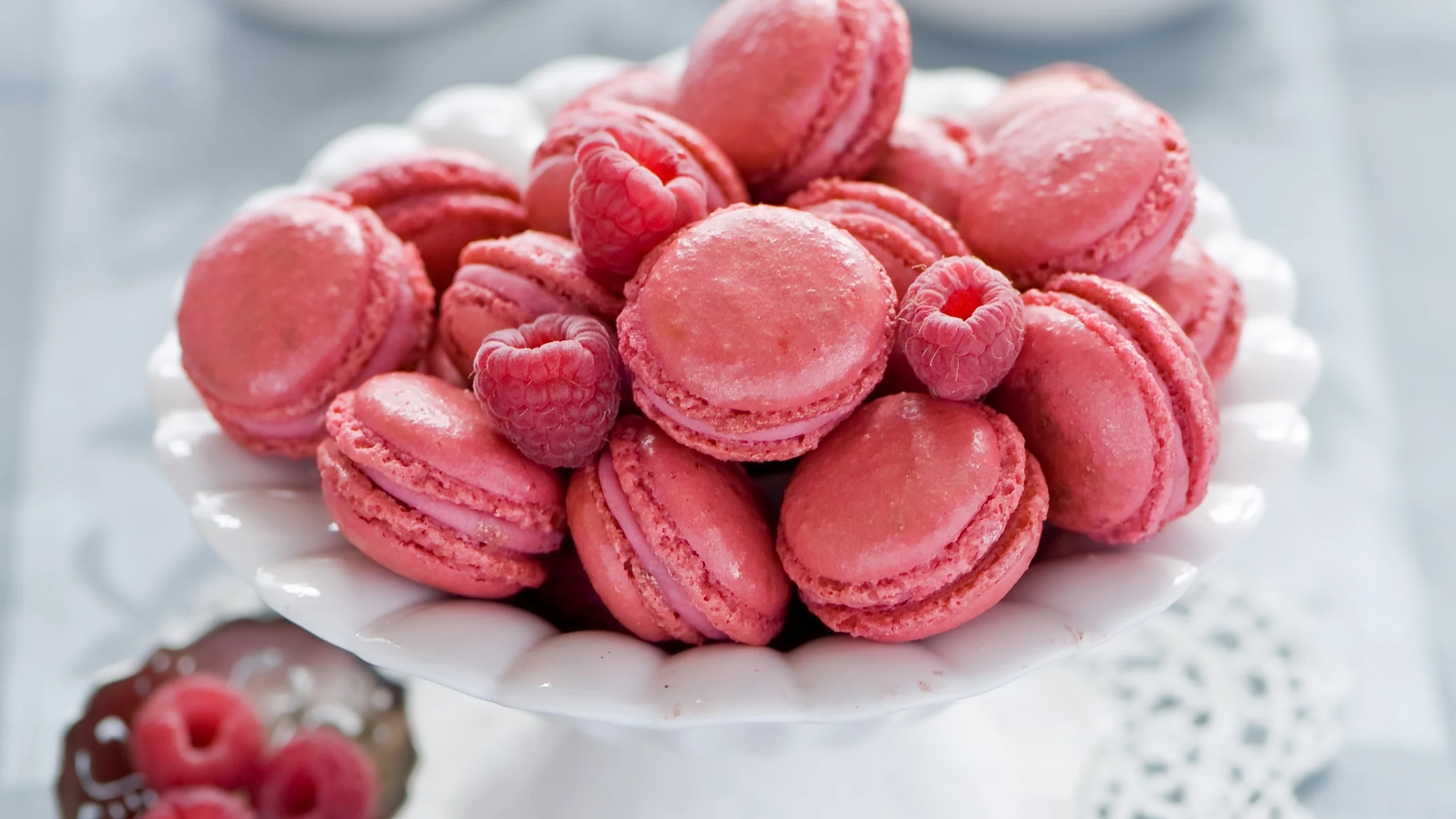 макарун, печенье, малина, розовое, десерт, macaron, ягоды