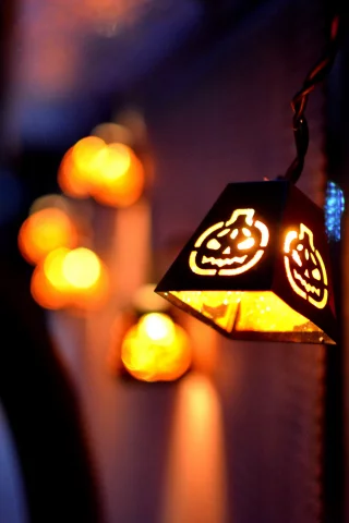 дверь, свет, хэллоуин, праздник, halloween, фонарь, огни