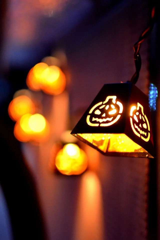 дверь, свет, хэллоуин, праздник, halloween, фонарь, огни