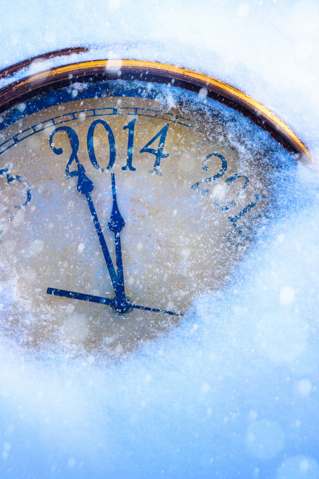 2014, снег, цифры, часы, праздник, стрелки, циферблат, год