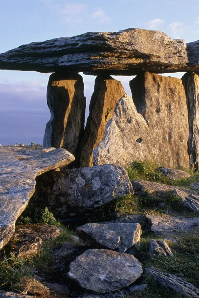 мегалит, равнина, трава, камни, небо, дольмен, закат