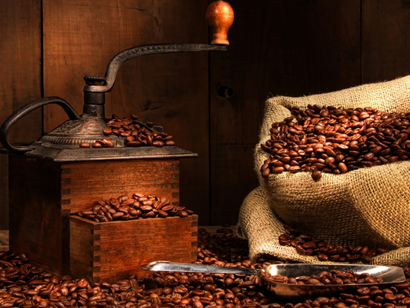 coffee beans, coffee, bag, grinder