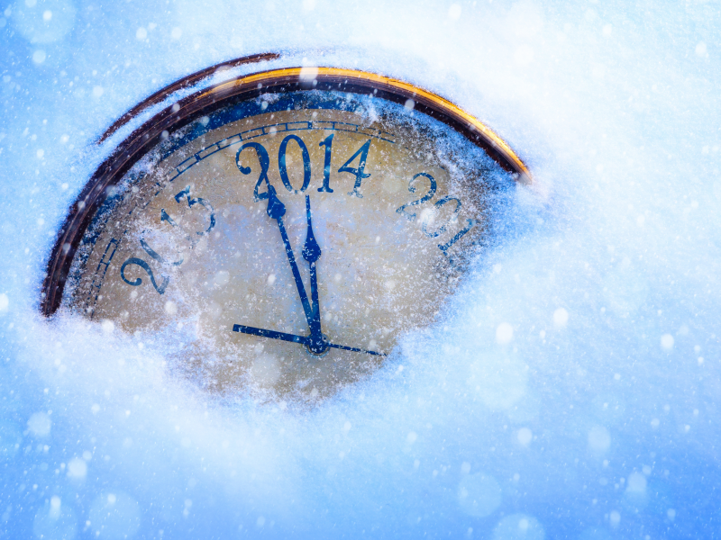 2014, снег, цифры, часы, праздник, стрелки, циферблат, год