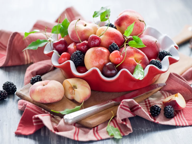 персики, черешня, фрукты, вишня, нектарин, ежевика