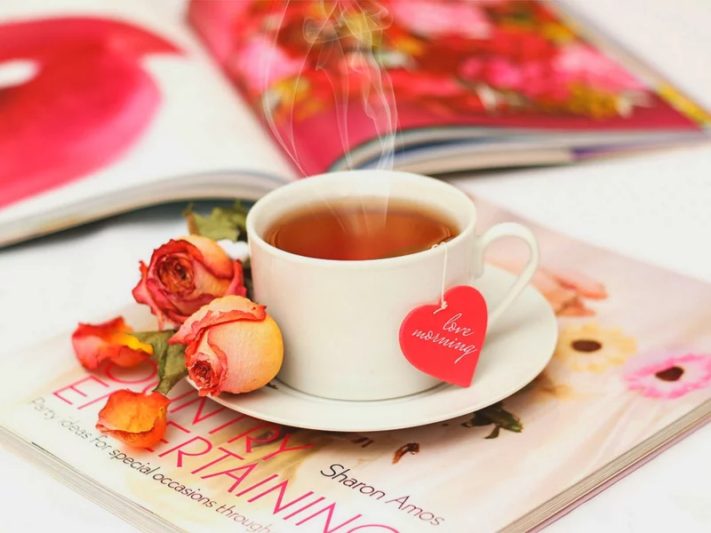 love, tea, flowers, table, heart, rose, petals, roses, cup, drink, чай, journal, чашка