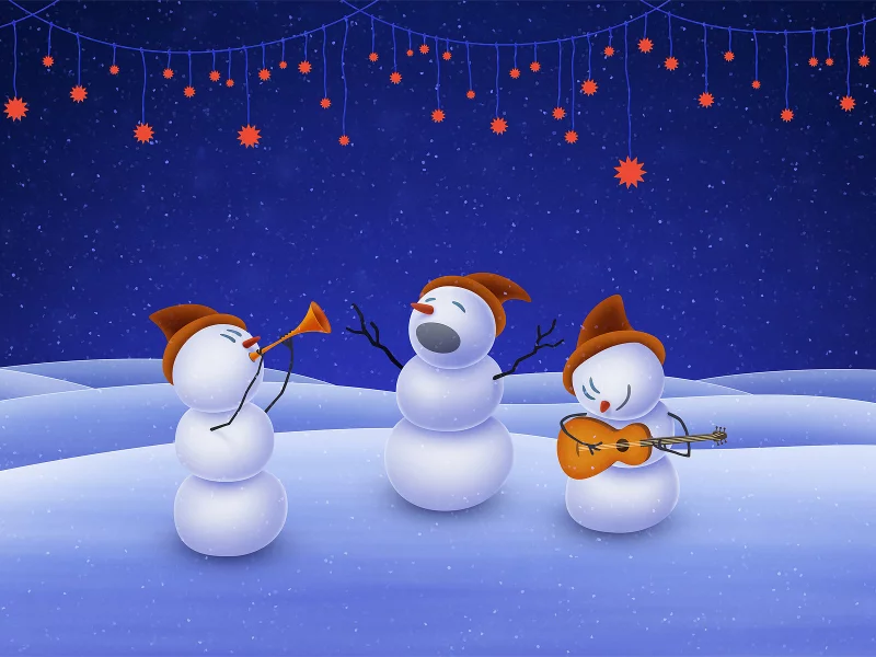 music, christmas, snowman, stars