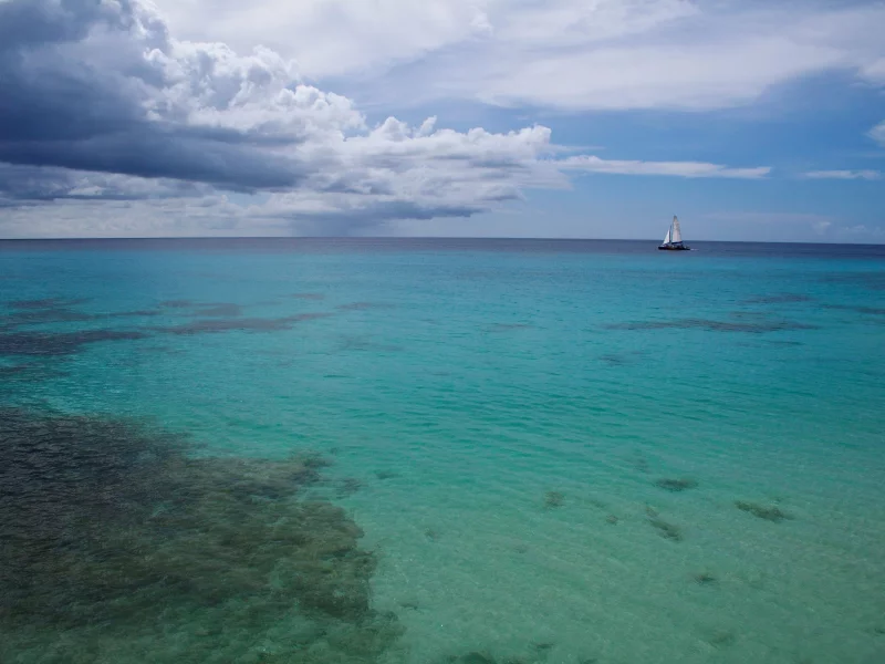 яхта, море, облака, небо