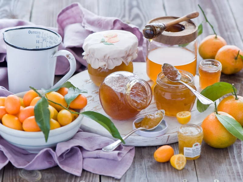 джем, мандарины, баночки, ложки, варенье, кумкват