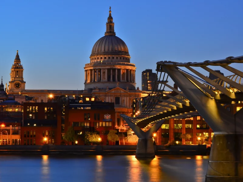 uk, england, twilight, англия, thames, millennium bridge, st pauls cathedral, london