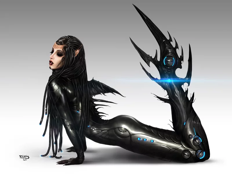 фантастика, поза, mermaid, black, русалка, хвост, девушка, арт