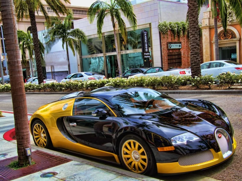 supercar, veyron, eb, street, yellow, black, bugatti