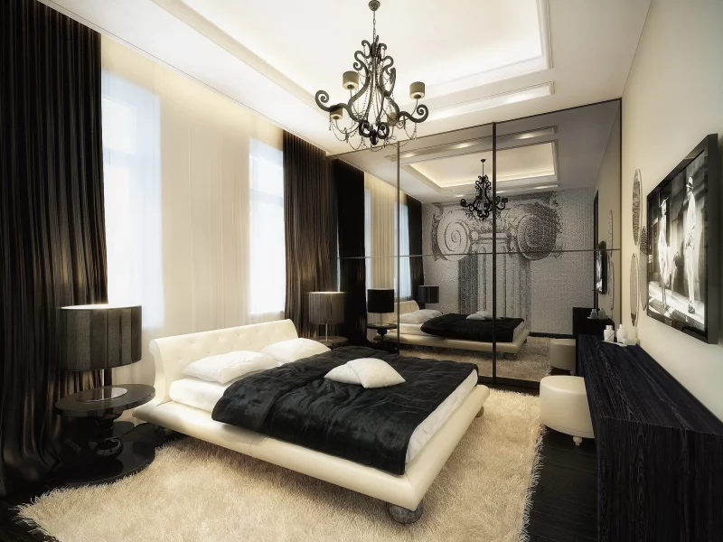 спальня, коврик, interior, кровать, телевизор, постель
