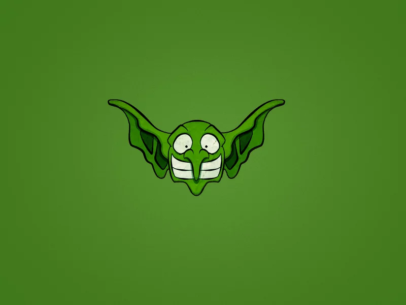 goblin, голова, гоблин, ушастый, зеленый фон, улыбка