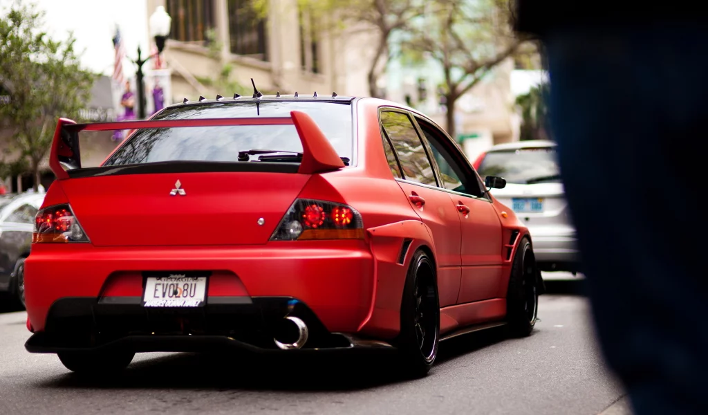 mitsubishi, evo, matte, red, tuning