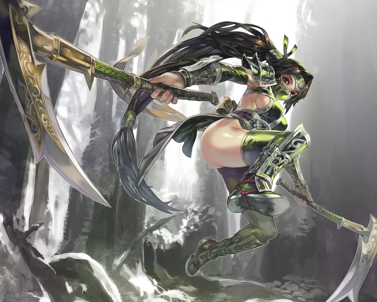 aoin, оружие, akali , прыжок, league of legends, девушка, арт, omegaboost