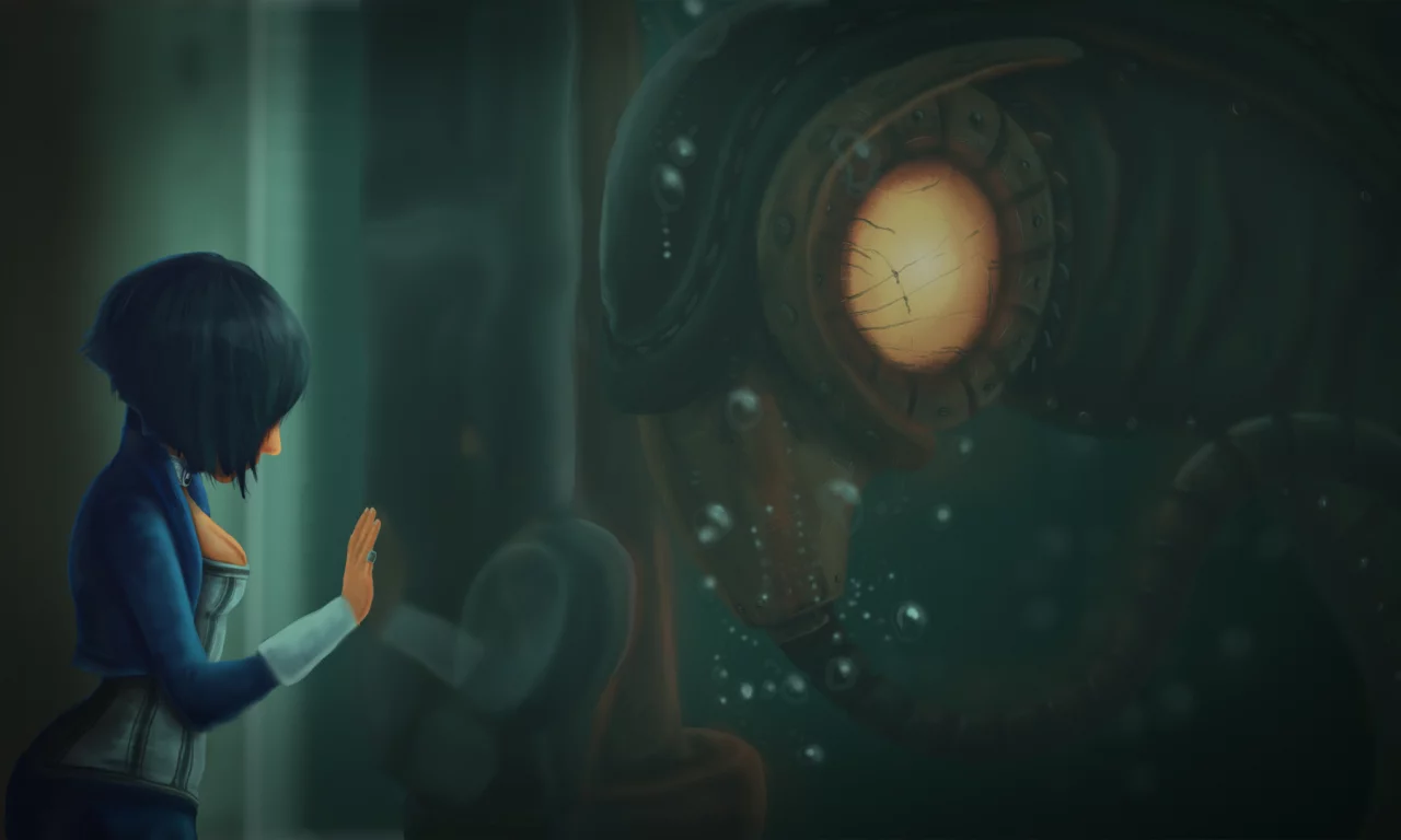стекло, bioshock infinite, игра, соловей, элизабет, отражение