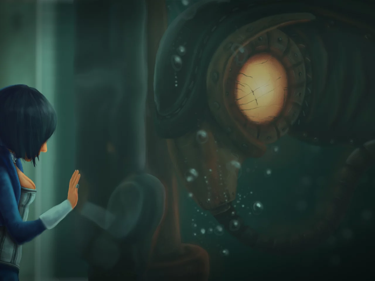 стекло, bioshock infinite, игра, соловей, элизабет, отражение
